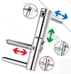 Double bolt hinge with 3 regulation points
